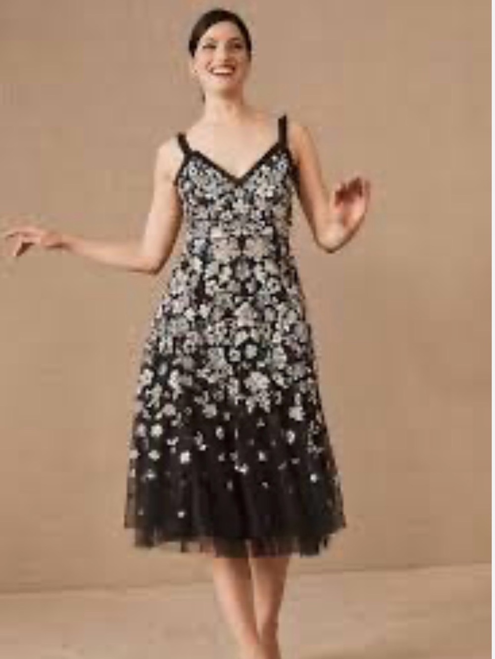 BHLDN Needle and Thread Wildflower Black Floral Sequin Midi Dress - Picture 2 of 16